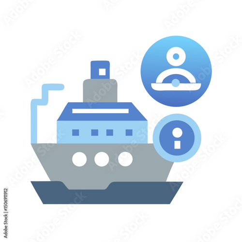 Graphic cruise ship icon with driver and information symbol