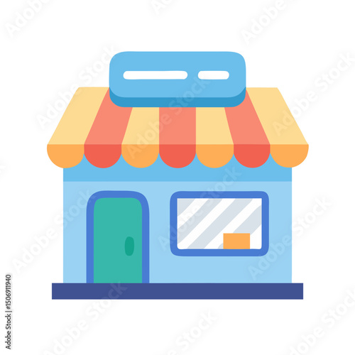 Stylized flat illustration of shop front on White Background