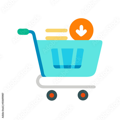 Light blue shopping cart with orange downward arrow design