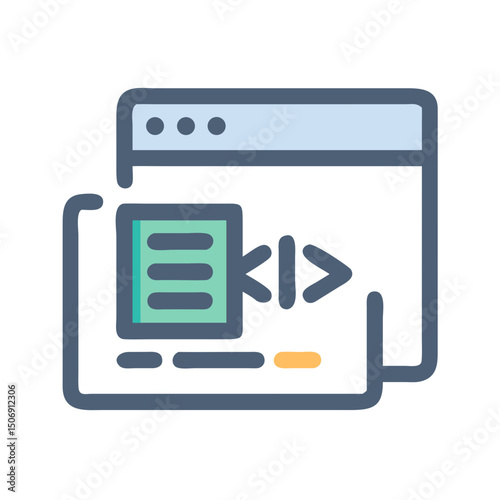 Stylized illustration of code window with tags and script