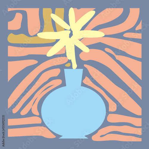 Vector aesthetic natural flat flower vase ornament for decoration, wall hangings, wrapping paper, textiles
