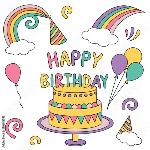 Happy Birthday cake and element vector.