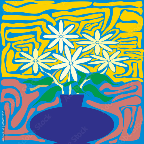 Vector aesthetic natural flat flower vase ornament for decoration, wall hangings, wrapping paper, textiles