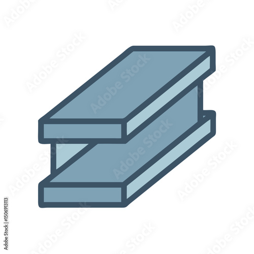 Blue metal I-beam structure on solid White Background image