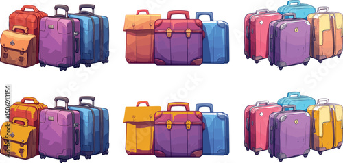 Colorful cartoon luggage bags isolated on white background