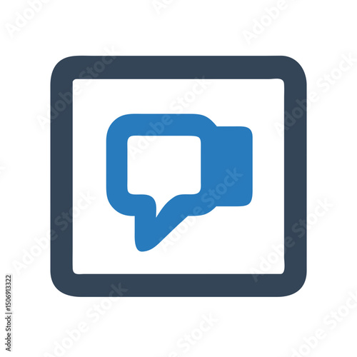 Blue speech bubble icon inside square frame on White