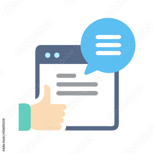 Positive feedback with message icon over web page illustration