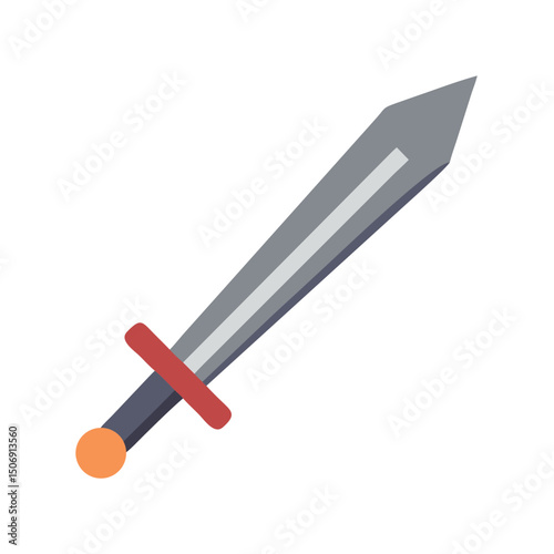 Isolated cartoon sword with red crossguard on White Background