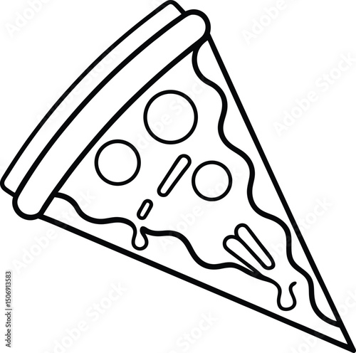 Triple Meat Pizza Slice Vector Line Art for Hearty Pizzeria Menus and Food Posters