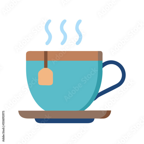 Flat illustration of a cup of tea with steam