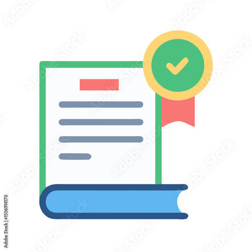 Document validation with approval badge sitting on top book