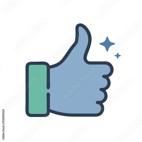 Simple thumbs up icon with shiny stars on White