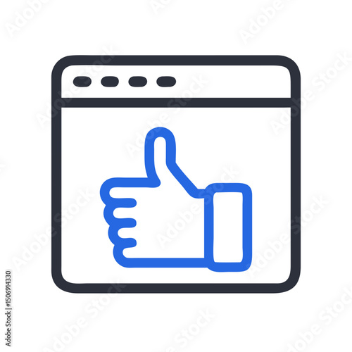 Blue thumbs up symbol inside dark application window icon