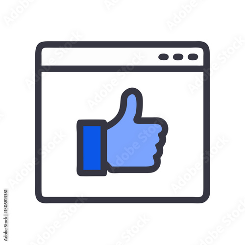 Blue thumbs up icon within browser window interface design