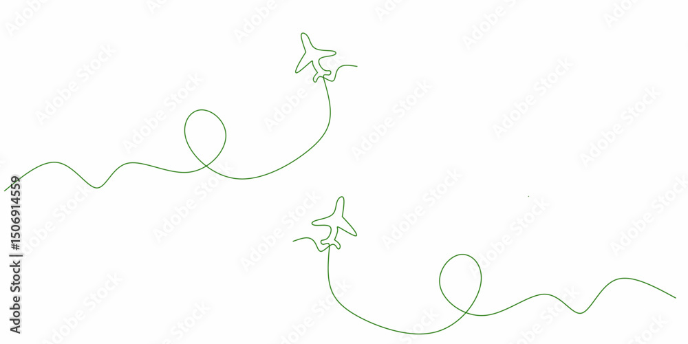 Obraz premium Minimalist one-line art doodle of two airplanes creating a strange circle in the sky. Perfect for travel, aviation, or adventure themes.