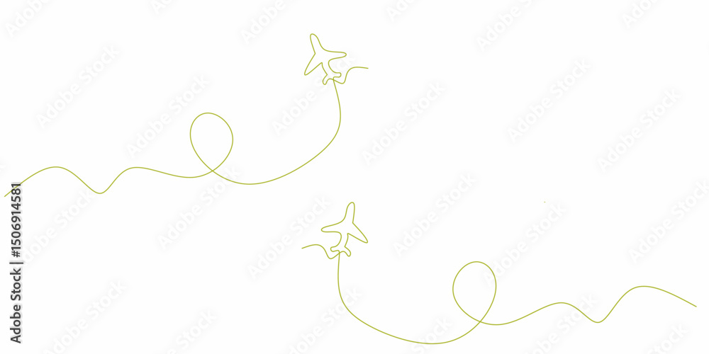Obraz premium Minimalist one-line art doodle of two airplanes creating a strange circle in the sky. Perfect for travel, aviation, or adventure themes.