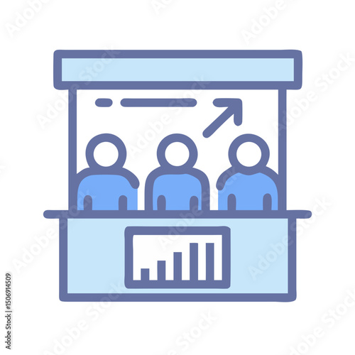 Information kiosk with ascending graph and three people icon