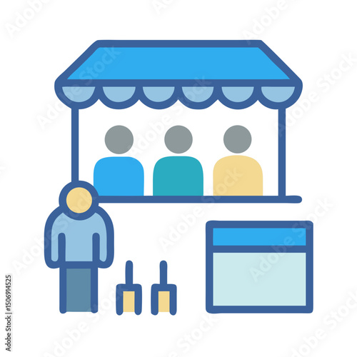 Illustrated Icon of a Market Stall with Staff