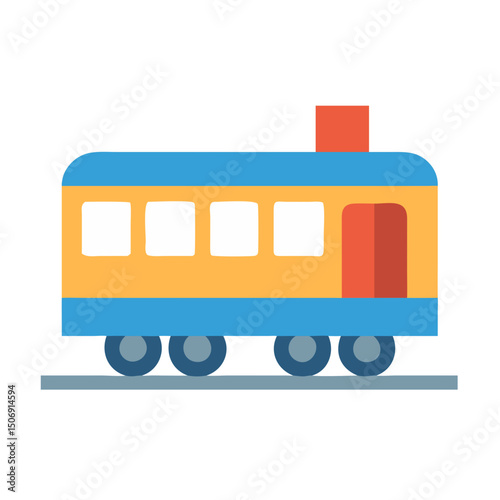 Cartoon train car on tracks in flat style