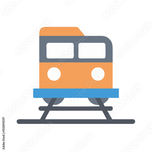 Cartoon Train on Rails with White Background Illustration