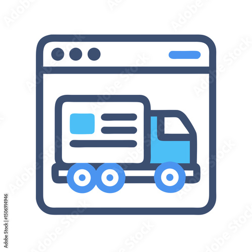 Delivery truck icon on a website browser window