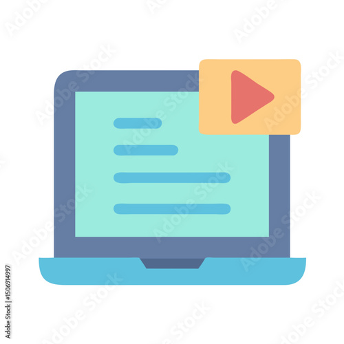 Flat design laptop illustration with video player concept icon