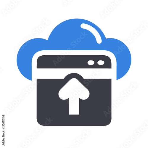 Blue cloud data upload icon with white arrow
