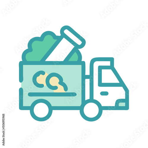 Stylized Truck Transporting CO2 Emissions in Illustrated Graphic
