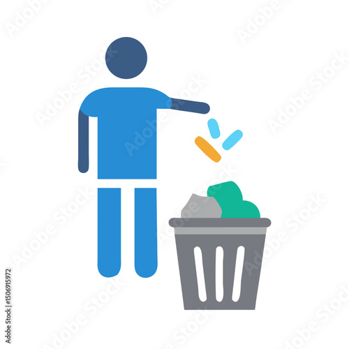 Simple illustration of a person throwing garbage in trashcan
