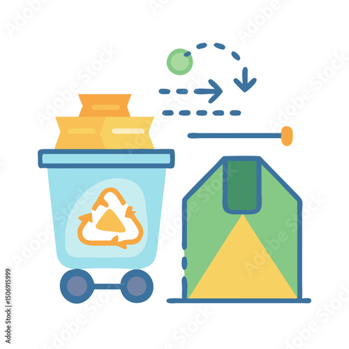 Illustration of recycling process with bin and arrow direction