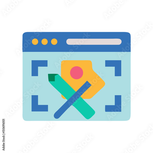Web browser interface with graphics editing tool display icon