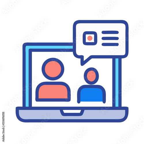 Laptop screen showing video call between two people icon