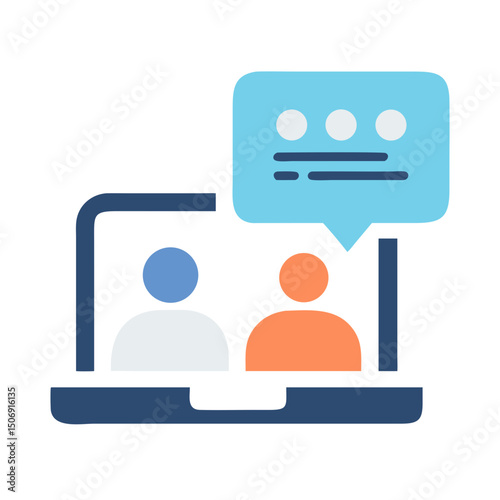 Virtual Meeting with Speech Bubble on Laptop Display
