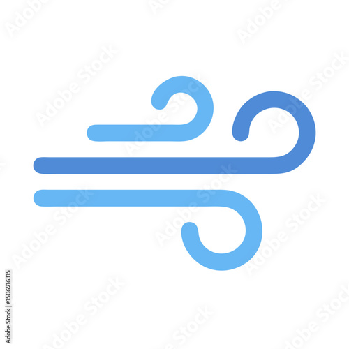 Minimalist Wind Icon with Blue Curves Against White Background