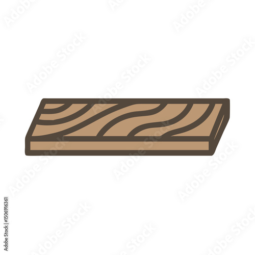 Wooden plank with visible grain pattern on White Background