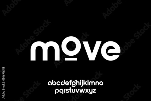 word move .modern minimalist  geometric circular font with rounded edges.