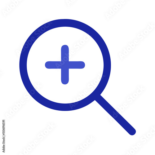 Blue magnifying glass plus sign on solid black backdrop