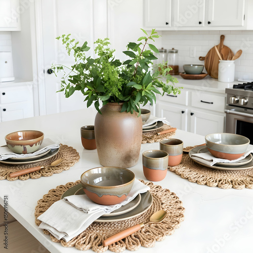 Rustic Kitchen Table Setting Earthy Tones  Elegant Details