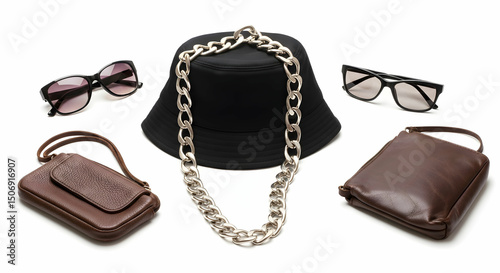 Stylish Accessories Bucket Hat Sunglasses Chain Necklace  Bags
