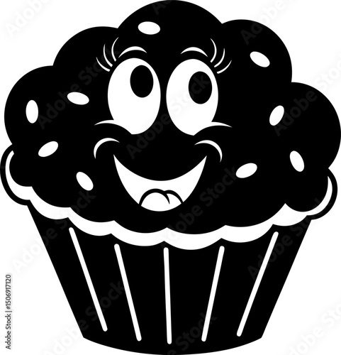 Cute smiling cupcake character with big eyes and cheerful expression