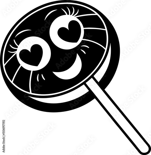 Cute lollipop with smiling face and heart shaped eyes, perfect for sweet treats