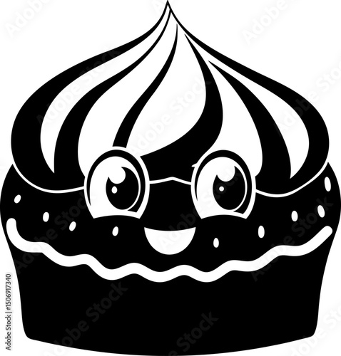 Cute dessert character with smiling face and glasses, featuring swirled frosting