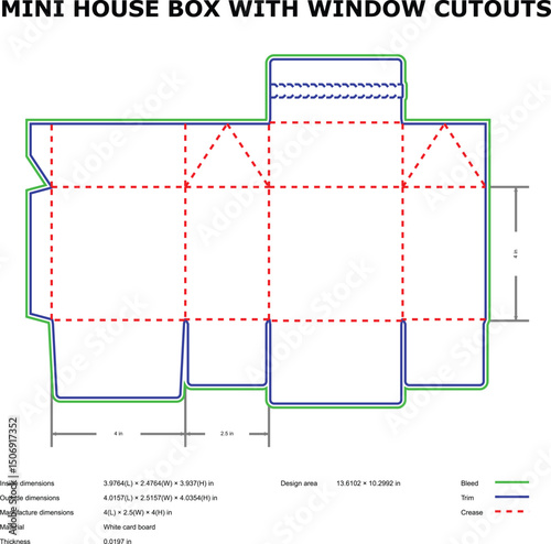 Mini house box template with window cutouts design