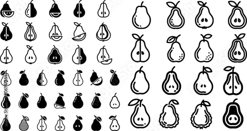 Icon set featuring various pear designs suitable for modern graphic projects and illustrations

