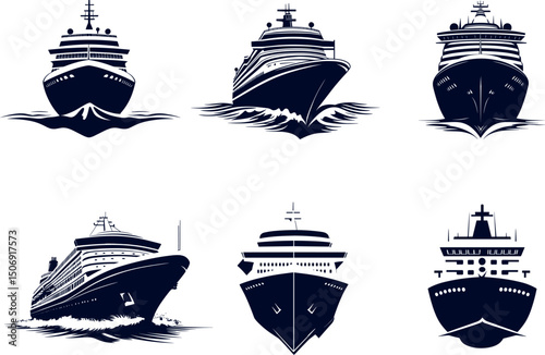 Cruise ship silhouettes isolated on white background