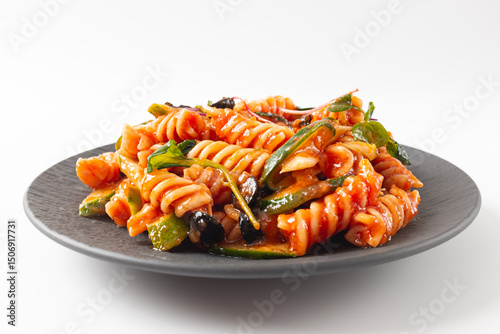Fusilli Salad on White Background