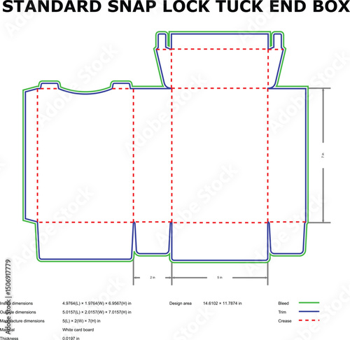 Standard snap lock tuck end box diagram template