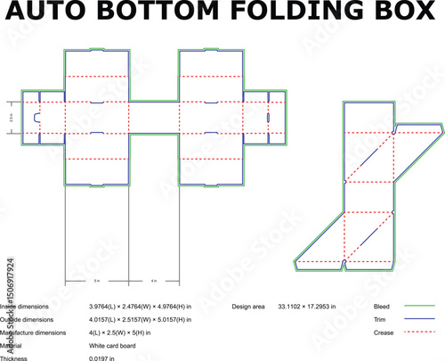 Auto bottom folding box design template diagram white card stock