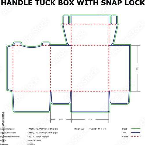 Handle tuck box packaging design template snap lock closure