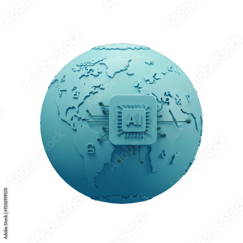 Digital globe with microchip representing global technology.